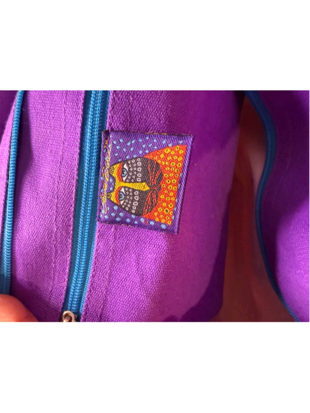 Laurel Burch Blue Purple Fish Art Tote Bag One Size